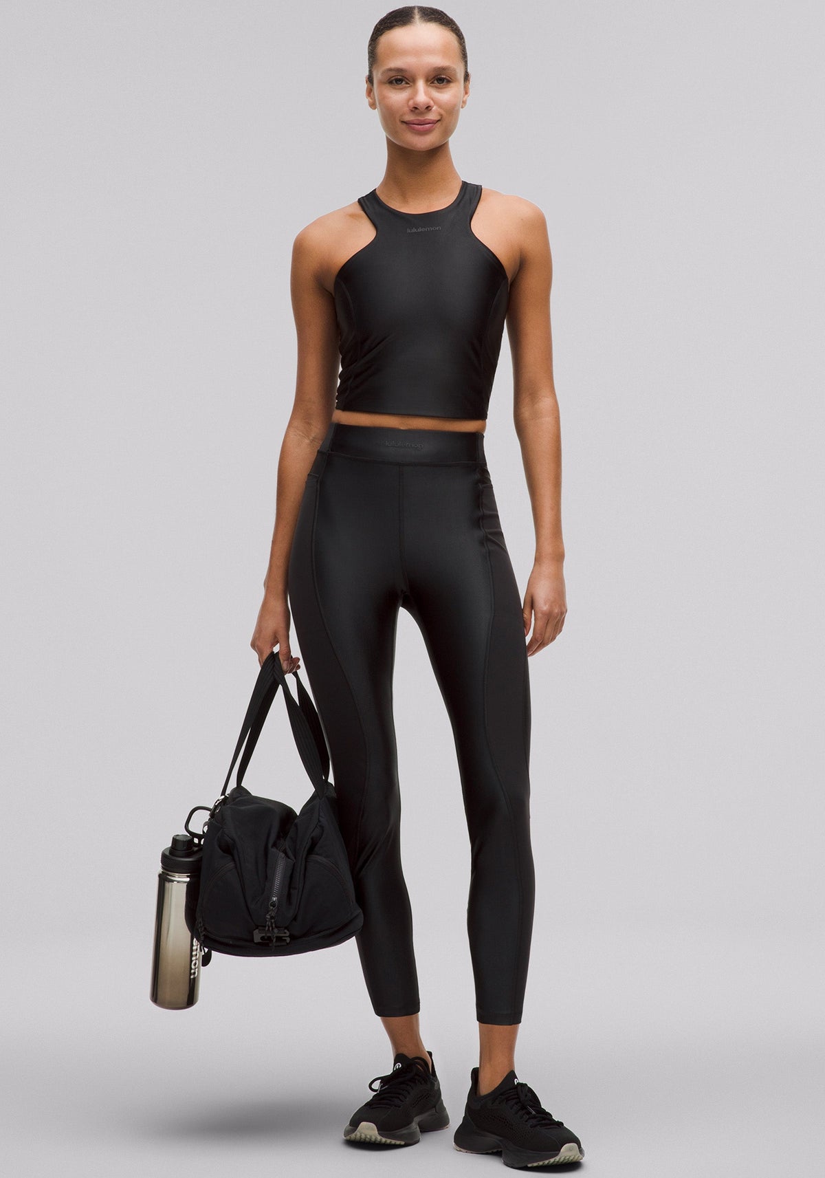 Satin Shine Panelled High-Rise Tight 25" | Wordmark
